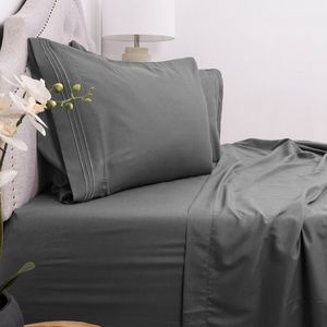 Super Soft 4 Piece Bed Sheet Set Deep Pockets Grey
